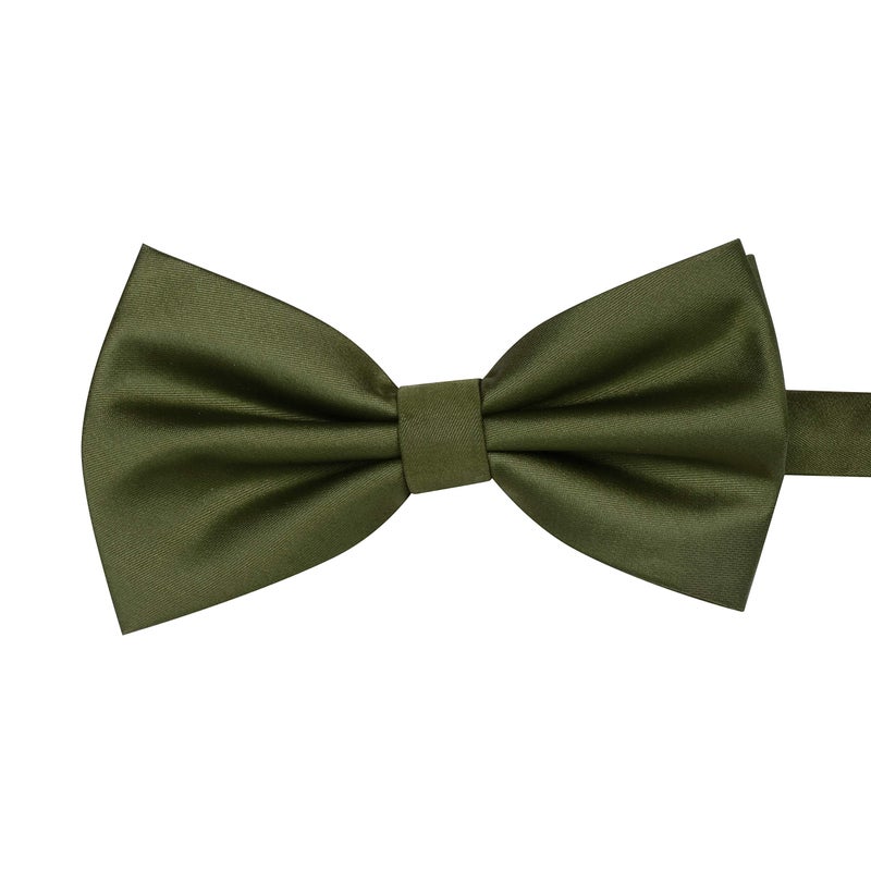 GUSLESON Mens Solid Olive Green Bow Tie Wedding Pre-tied Bowtie and Pocket Square Cufflink Set (0570-28) - Image 5